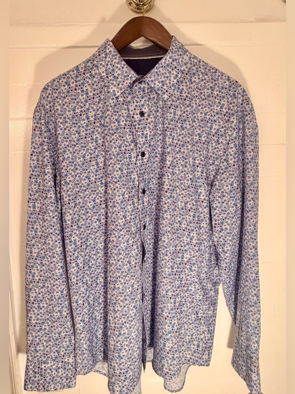 Construct Men’s Slim Fit Floral Button Down Shirt XL Blue White Long Sleeve